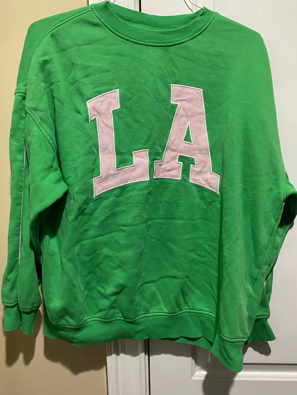 H&M Green Crewneck Sweatshirt with Pink LA Applique-Small